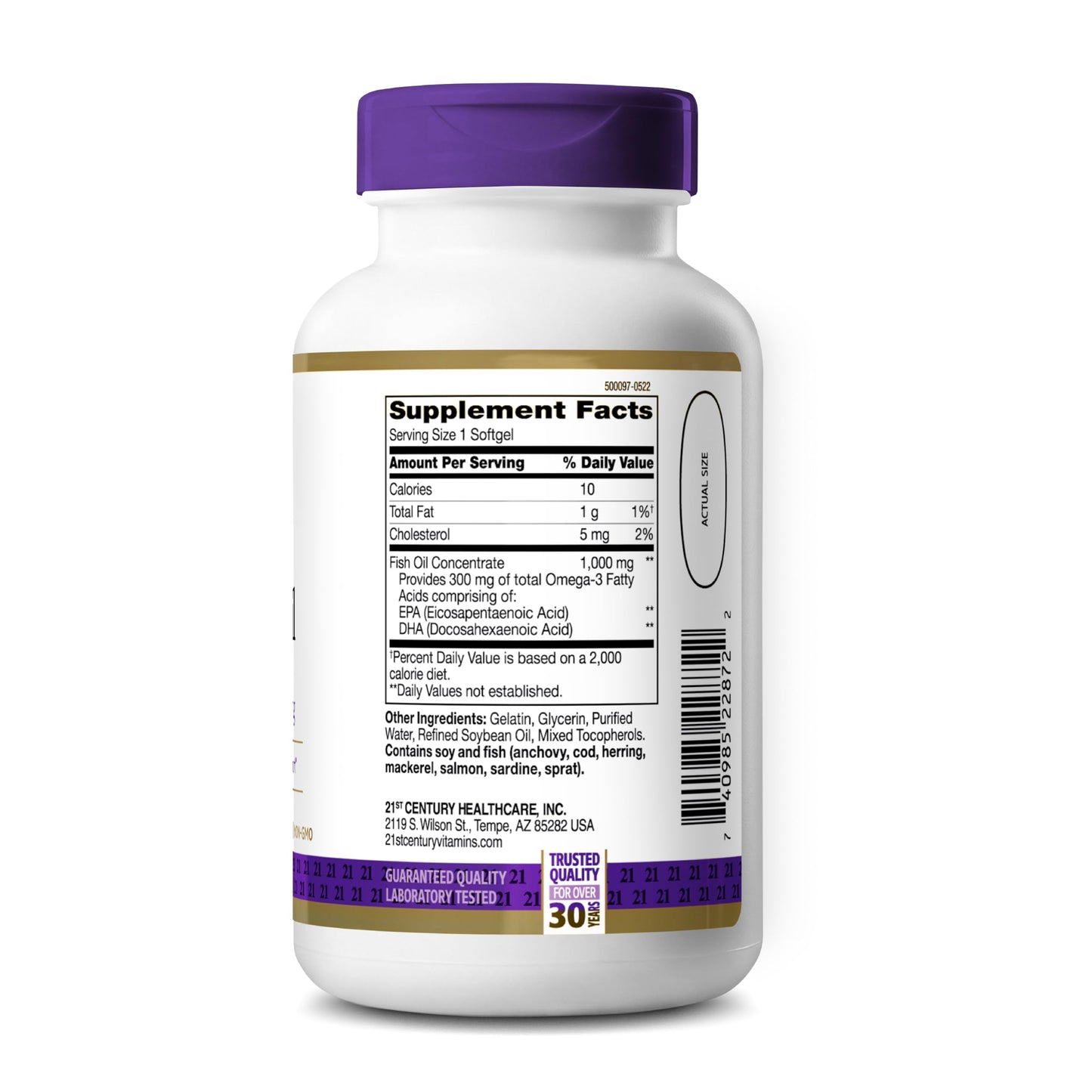 21st Century Fish Oil 1000mg Omega-3 Softgels, Mercury-Filtered, 120ct