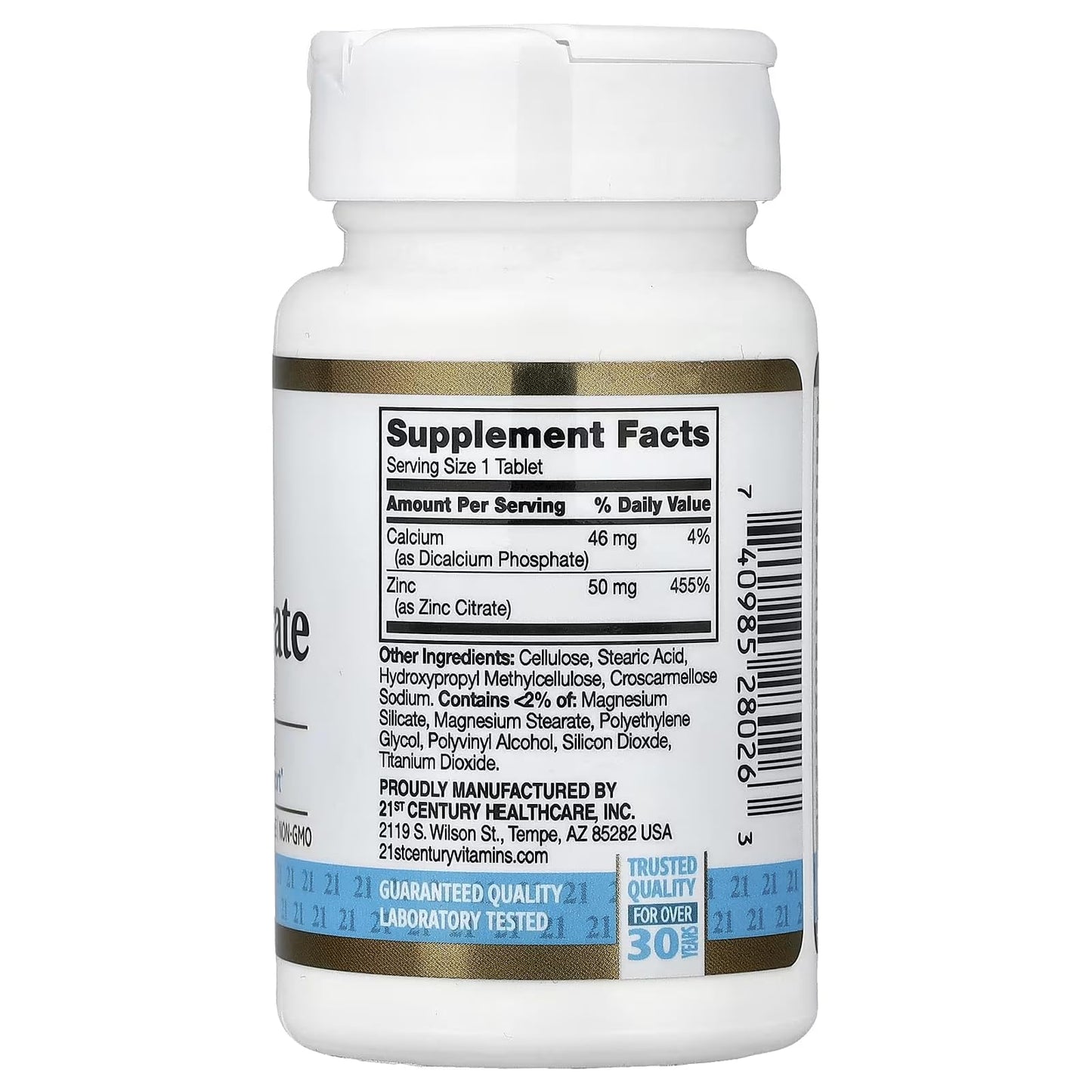 21st Century Zinc Citrate 50mg Tablets, Immune Support, Vegan, 60 Count