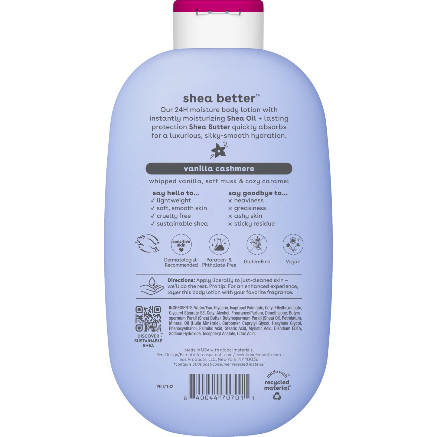 eos Shea Better Body Lotion- Vanilla Cashmere, 24-Hour Moisture, 16 fl oz