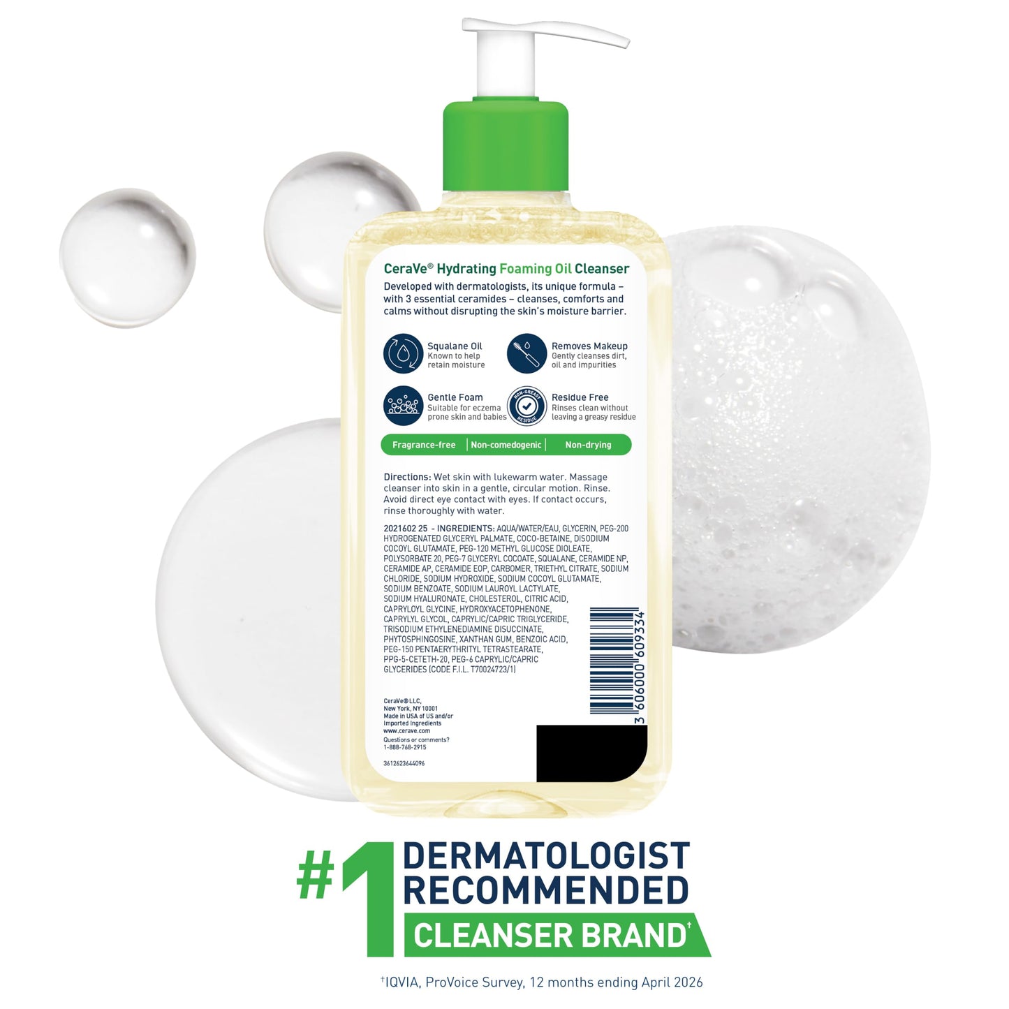CeraVe Hydrating Foaming Oil Facial Cleanser with Hyaluronic Acid, 8oz