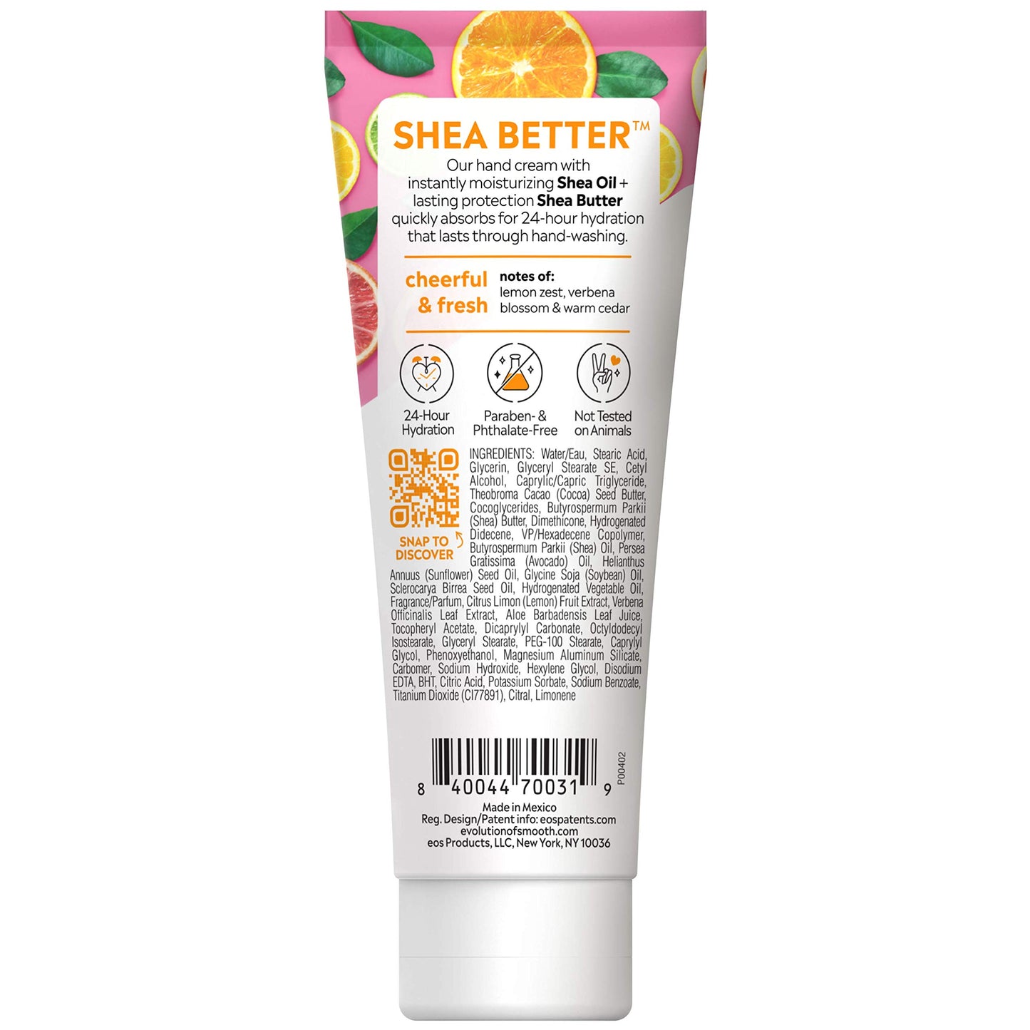 eos Hand Cream - Pink Citrus, Natural Shea Butter Hand Lotion and Skin Care, 24 Hour Hyrdration with Oil 2.5 oz