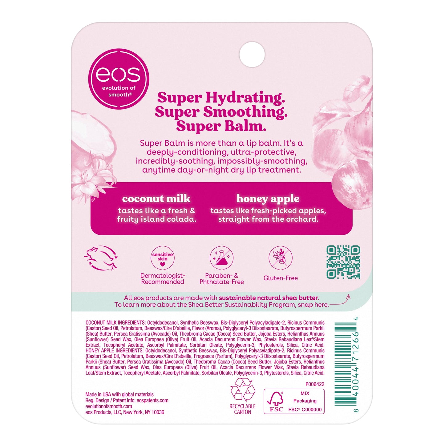 eos 24H Moisture Super Balm - Coconut Milk & Apple, 0.35 fl oz, 2-Pack