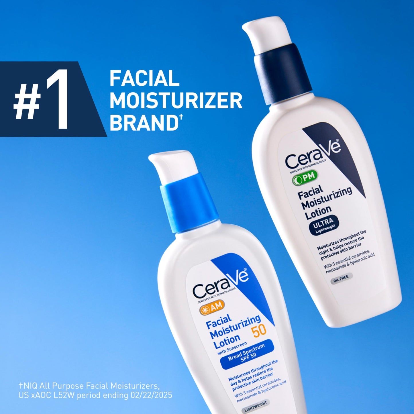 CeraVe PM Facial Moisturizing Lotion, 3 Ounce + AM Facial Moisturizing Lotion SPF 50, 3 Oz