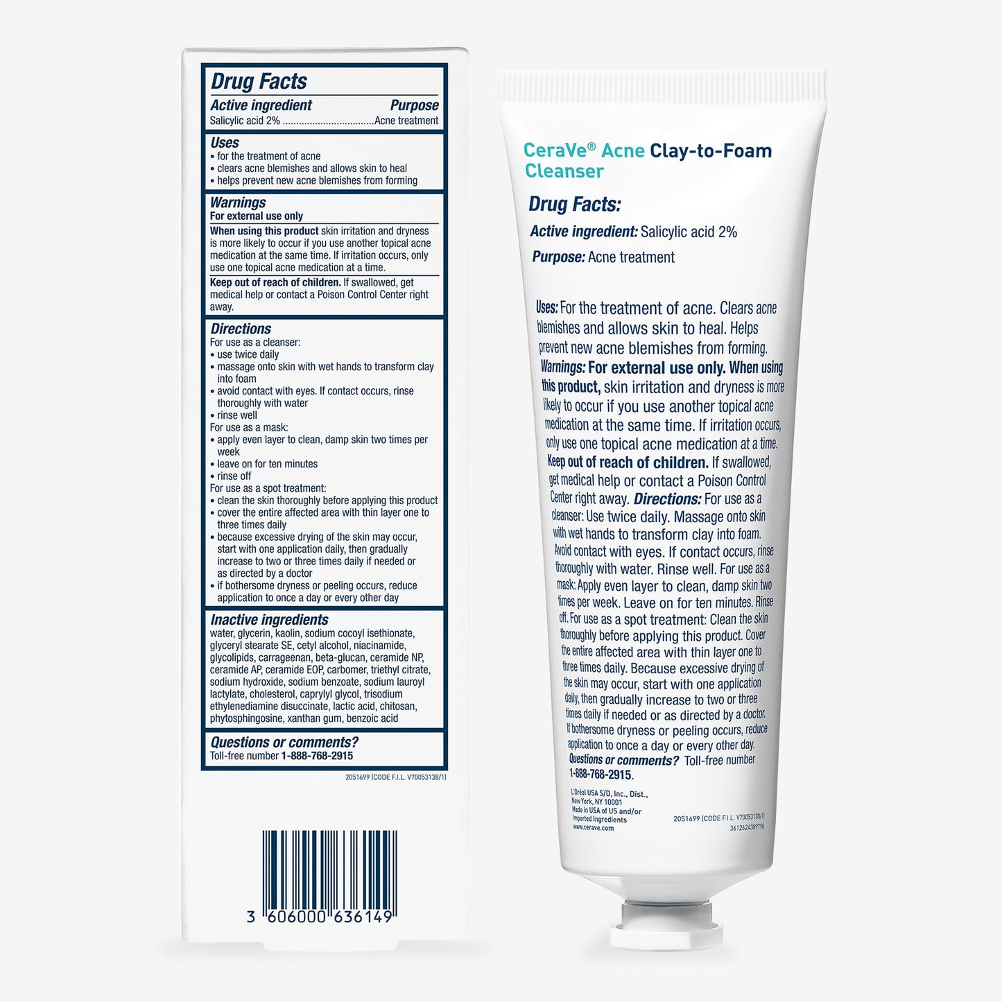 CeraVe Clay to Foam Acne Face Wash, Salicylic Acid Spot Treatment, 4 Oz