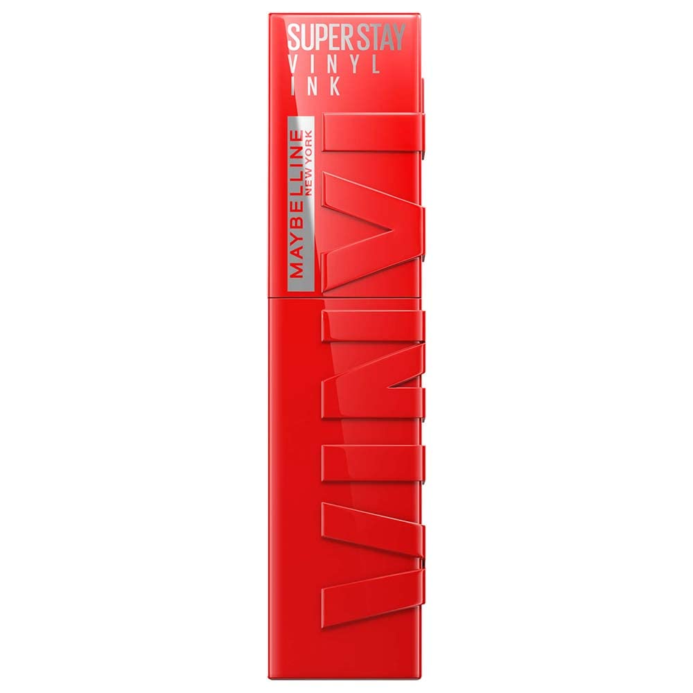 Maybelline Super Stay Vinyl Ink Longwear No-Budge Liquid Lipcolor Makeup, Highly Pigmented Color and Instant Shine, Red-Hot, Fire Engine Red Lipstick, 0.14 fl oz, 1 Count