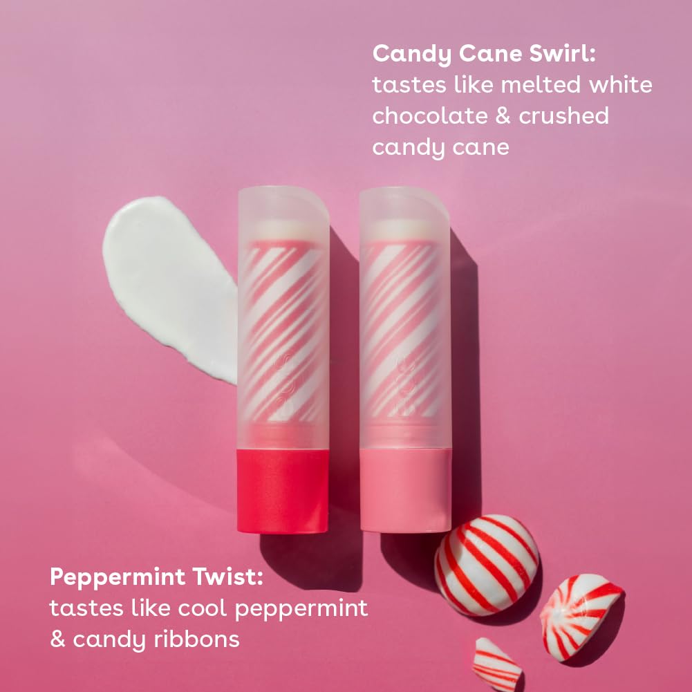 eos Holiday Lip Treatment Gift Set- Candy Cane Swirl Lip Scrub & 24H Moisture Super Balm, Limited-Edition Lip Care, Stocking Stuffers, 4-Pack