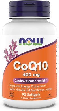 NOW Foods Supplements, CoQ10 400 mg, Pharmaceutical Grade, All-Trans Form Produced by Fermentation, 90 Softgels