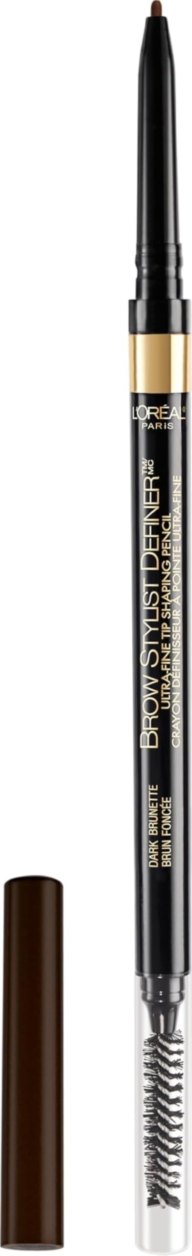 L'Oreal Paris Makeup Brow Stylist Definer Waterproof Eyebrow Pencil, Ultra-Fine Mechanical & Retractable Brow Pencil, Draws Tiny Brow Hairs & Fills in Sparse Areas & Gaps, Dark Brunette, 0.003 oz.