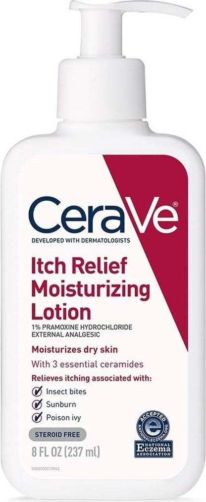 CeraVe Anti Itch Moisturizing Lotion with Pramoxine Hydrochloride, Relieves Itch with Minor Skin Irritations, Sunburn Relief, Bug Bites, 8 Ounce