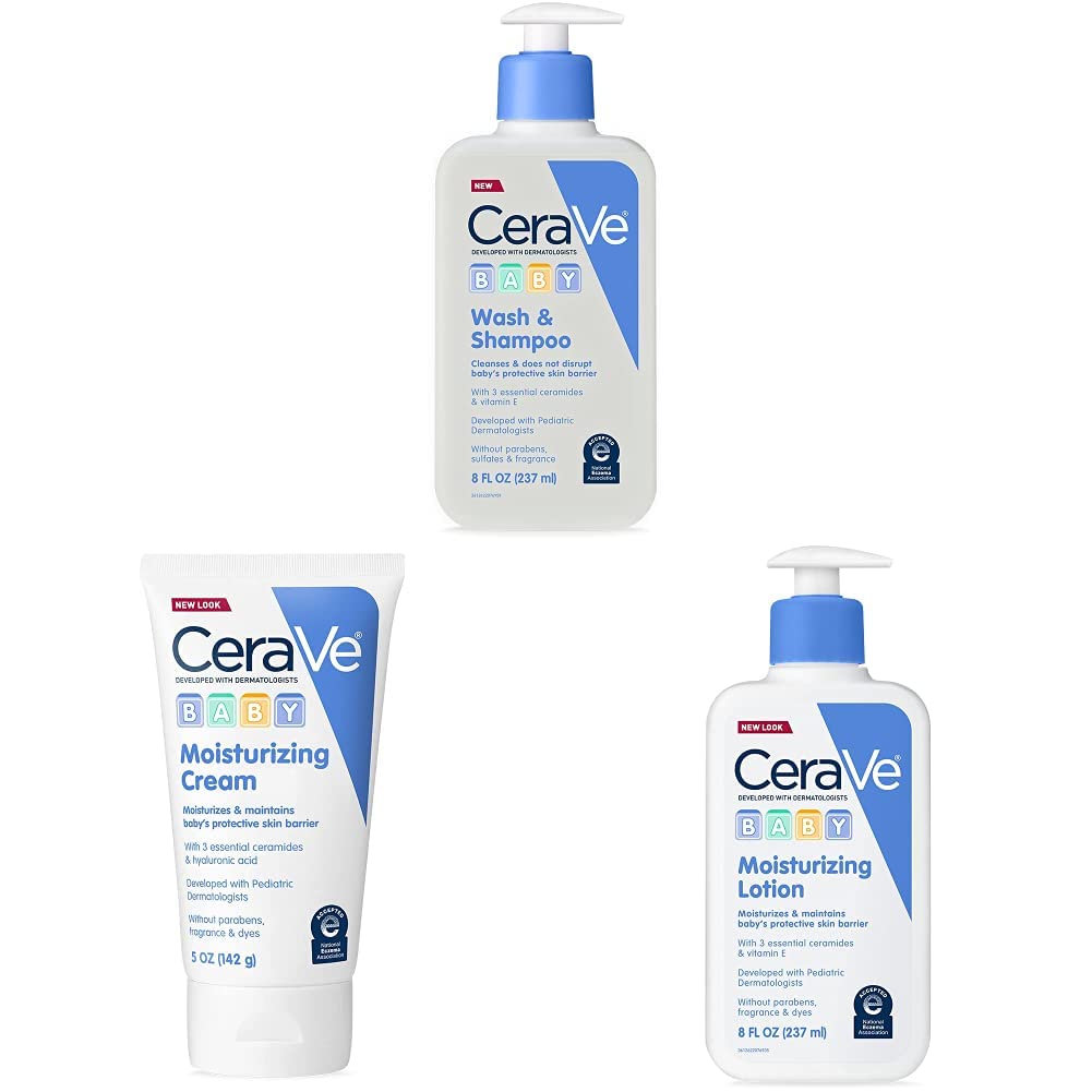 CeraVe Baby Wash & Shampoo | 2-in-1 Tear-Free Baby Wash, Paraben & Baby Cream | Gentle Moisturizing Cream with Ceramides & Baby Lotion | Gentle Baby Skin Care with Ceramides
