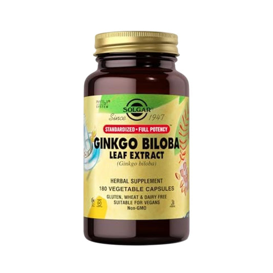 Solgar Ginkgo Biloba Leaf Extract - 180 Vegetable Capsules - Standardized Full Potency (SFP) - Non-GMO, Vegan, Gluten Free, Dairy Free, Kosher, Halal - 180 Servings