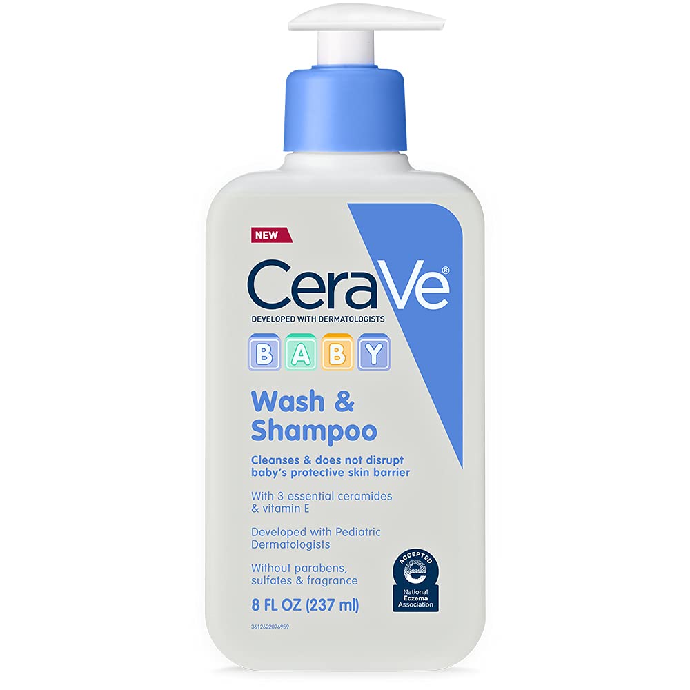 CeraVe Baby Wash & Shampoo | 2-in-1 Tear-Free Baby Wash & Sulfate Free | 8 Ounce & Diaper Rash Cream | Baby Healing Ointment for Extra Dry, 3 Ounce
