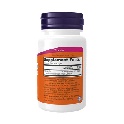 Now Foods Vitamin D3 5,000 IU, 240 softgels (Pack of 2)