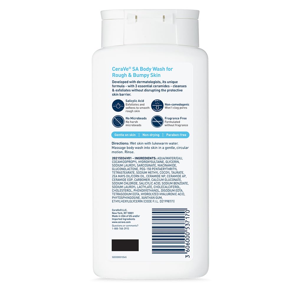 CeraVe Salicylic Acid Body Wash, Exfoliates Rough and Bumpy Skin, 10oz
