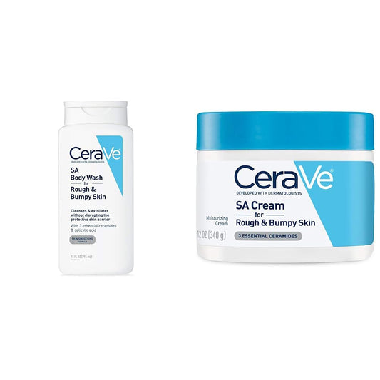 CeraVe Body Wash with Salicylic Acid | 10 Ounce & Moisturizing Cream with Salicylic Acid | 12 Ounce