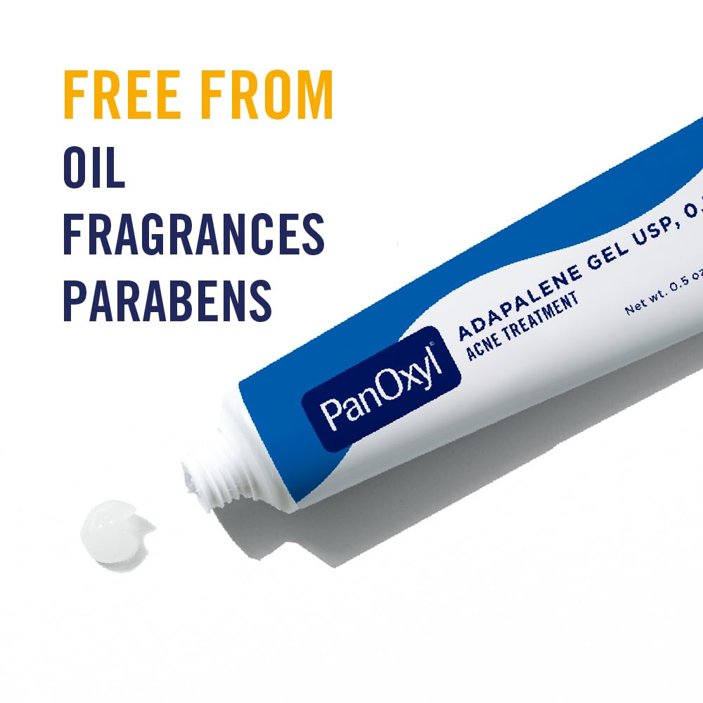 PanOxyl Adapalene 0.1% Leave-On Gel, Retinoid Gel Acne Treatment, 30-Day Supply, Acne Prone Skin, Oil, Fragrance, and Paraben Free, 0.5 oz