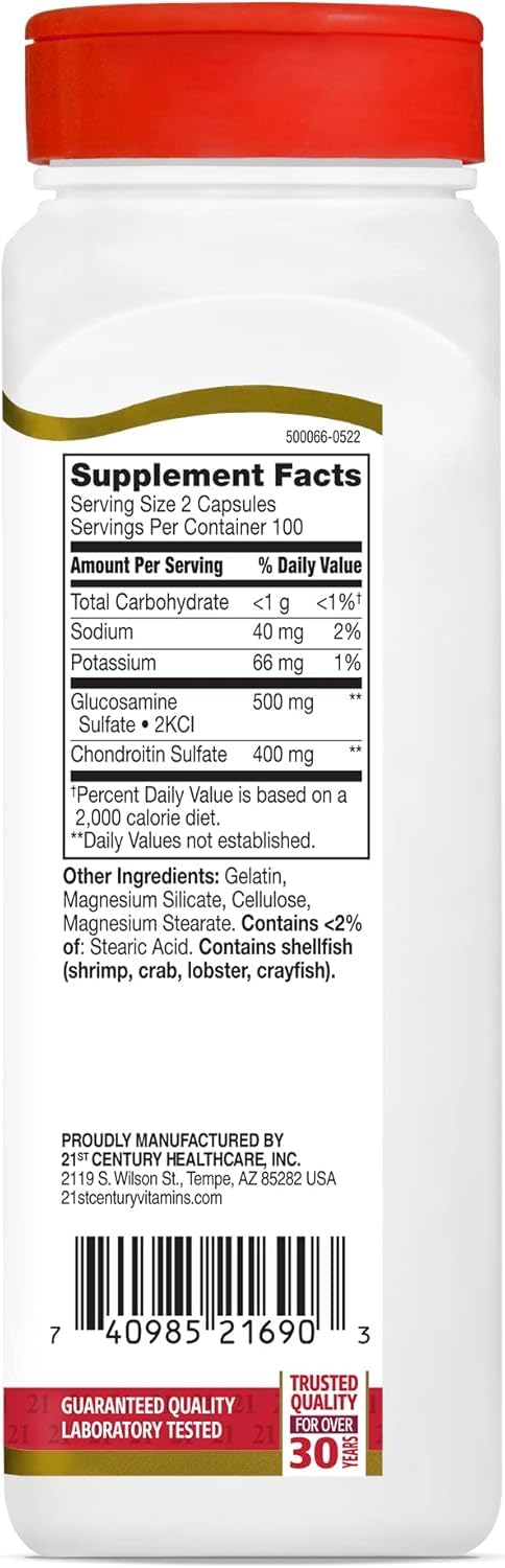 21st Century Glucosamine Chondroitin, Original Strength Joint Health Supplement for Adults, Cartilage and Mobility Support, Non-GMO, 200 Capsules