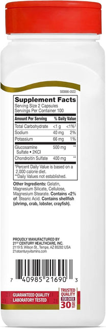 21st Century Glucosamine Chondroitin, Original Strength Joint Health Supplement for Adults, Cartilage and Mobility Support, Non-GMO, 200 Capsules