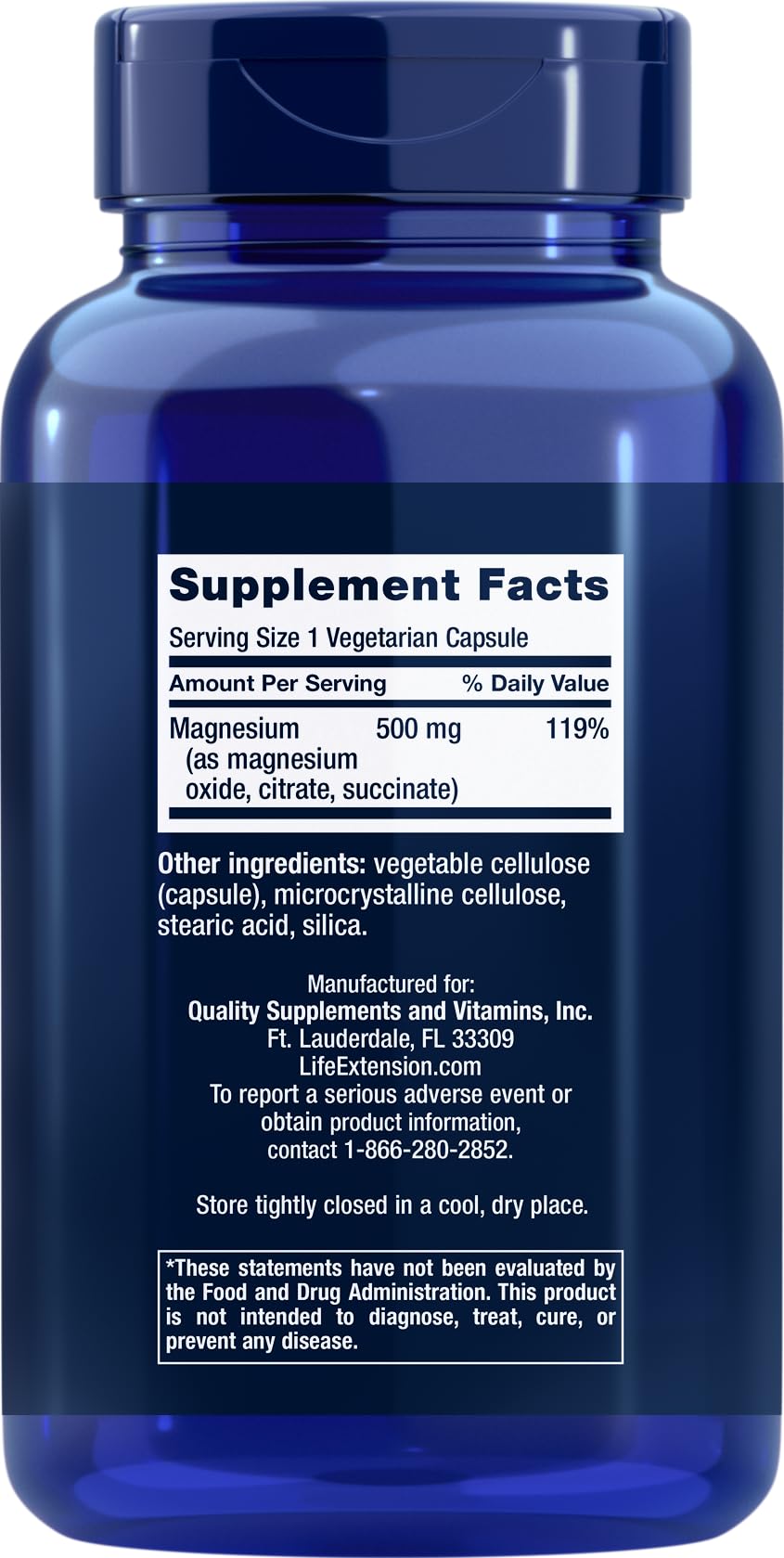 Life Extension Magnesium Caps 500mg, 270 Vegetarian Capsules