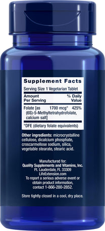 Life Extension Optimized Folate (L-Methylfolate) 1700 mcg DFE, 180 Veg Tablets (Pack of 2)