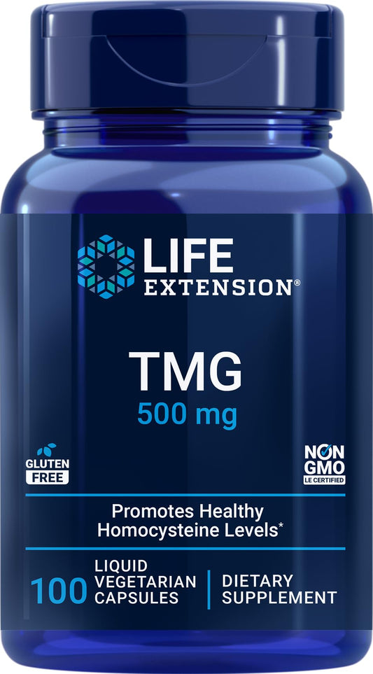 Life Extension TMG 500mg, 100 Liquid Veg Caps - Trimethylglycine (Glycine Betaine) Supplement - Gluten Free, Non-GMO, Vegetarian
