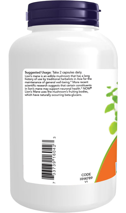 NOW Foods Supplements Lion's Mane 500 mg Super Mushroom Made with Organic Lion's Mane Mushrooms 120 Veg Capsules