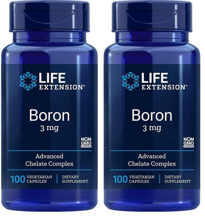 Life Extension Boron 3 mg, Vitamin B2, Supports Healthy Bones, Optimal Bone Metabolism, Immune Function, Nervous System Health, Gluten Free, Non-GMO, Vegetarian, 100 Capsules (Pack of 2)