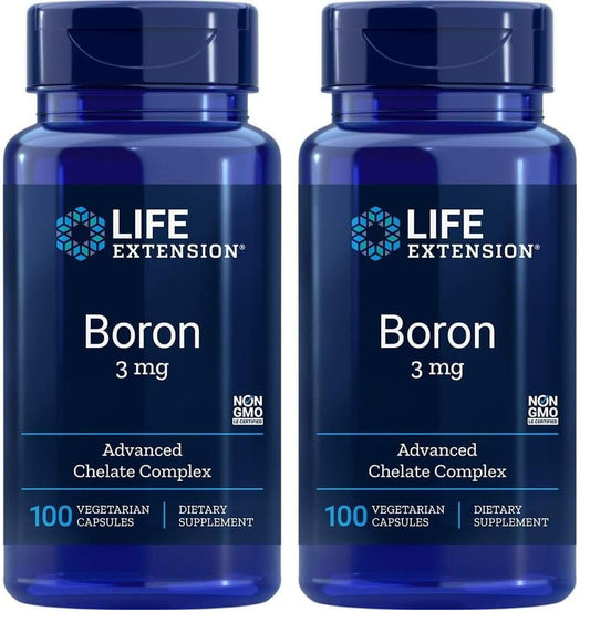 Life Extension Boron 3 mg, Vitamin B2, Supports Healthy Bones, Optimal Bone Metabolism, Immune Function, Nervous System Health, Gluten Free, Non-GMO, Vegetarian, 100 Capsules (Pack of 2)