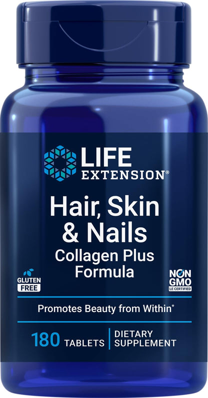 Life Extension Hair, Skin & Nails Collagen Plus Formula, 180 Tablets