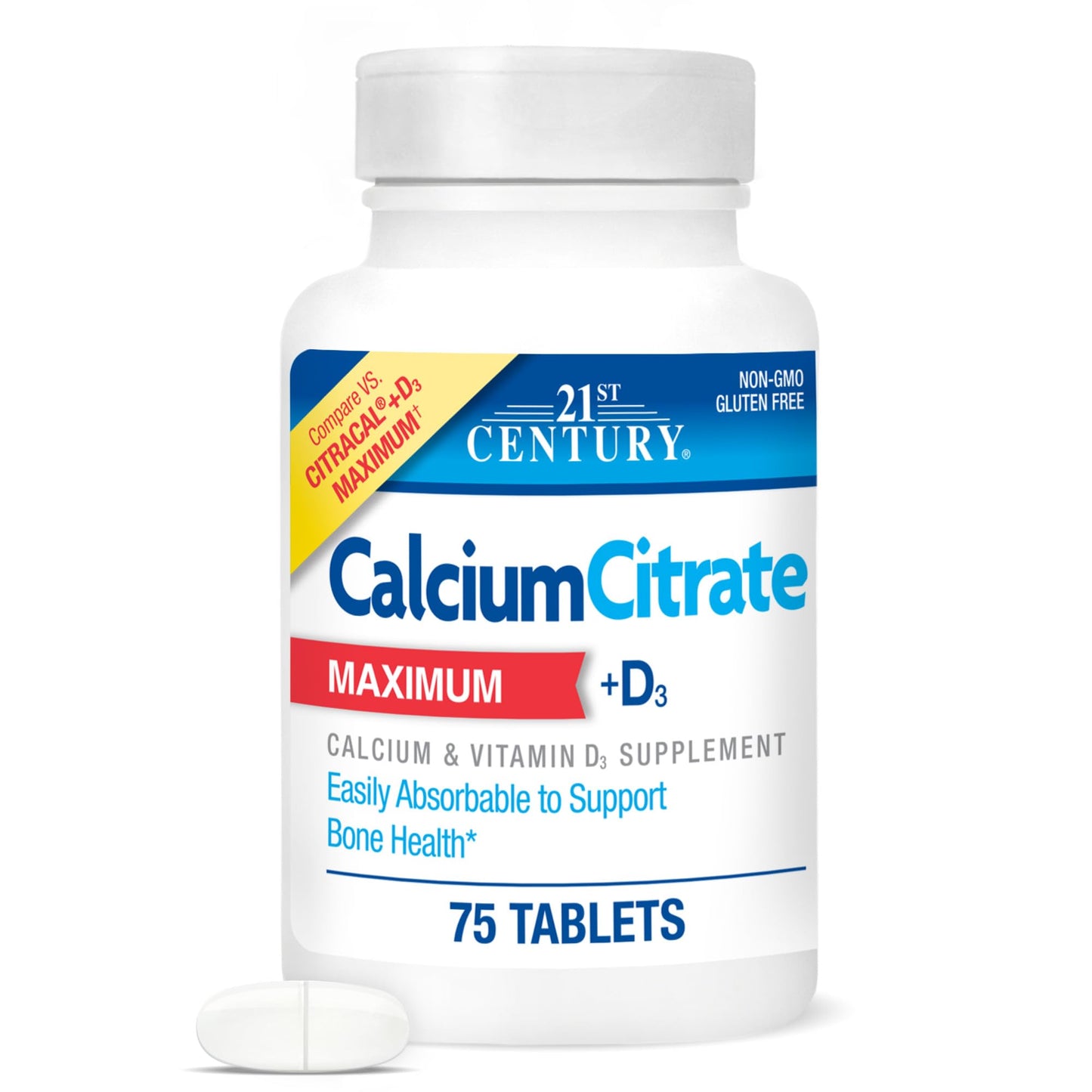 21st Century Calcium Citrate Plus D Maximum Caplets, 75 Count