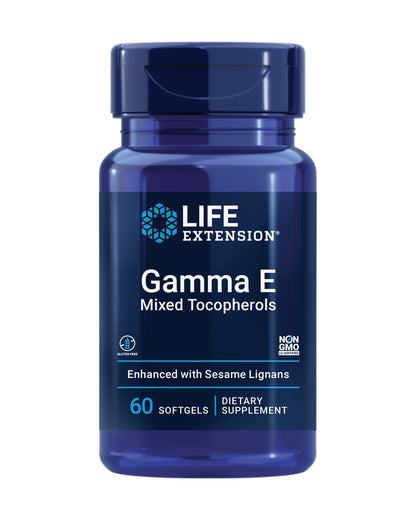 Life Extension Gamma E Mixed Tocopherols, Healthy Aging, Vitamin E Supplement, Enhanced with Sesame lignans, Gluten-Free, Non-GMO, 60 softgels