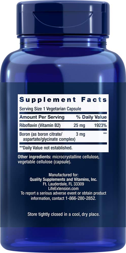 Life Extension Boron 3mg, 180 Veg Caps, Enhanced with 25mg of Vitamin B2