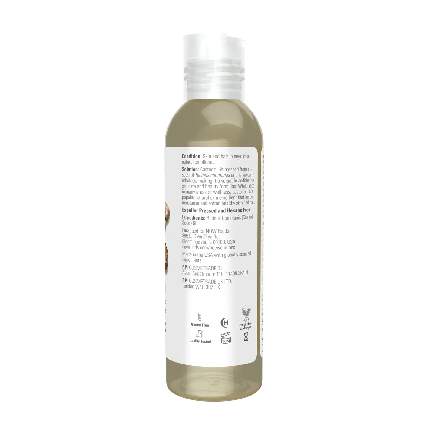 NOW Foods Solutions, Castor Oil, 100% Pure Versatile Skin Care, Multi-Purpose Skin Softener, 4-Ounce