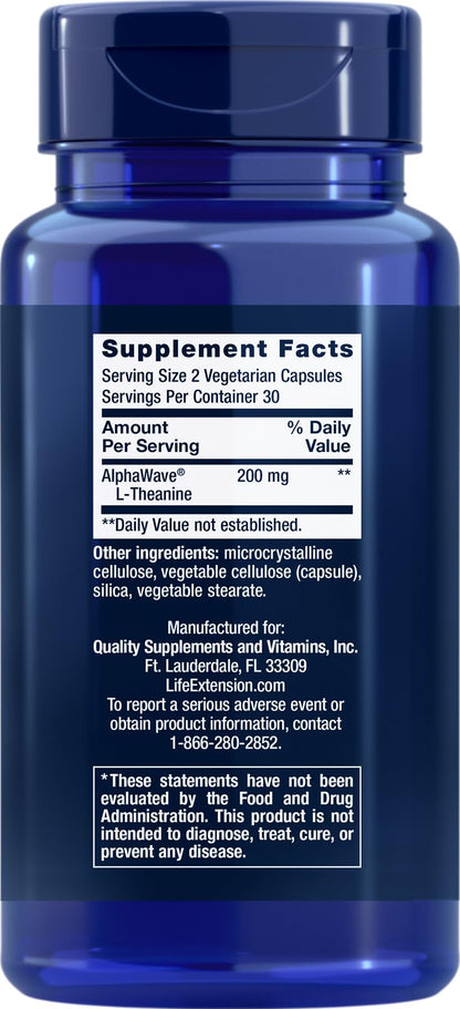 Life Extension L-Theanine, 60 Vegetarian Capsules (Pack of 2)