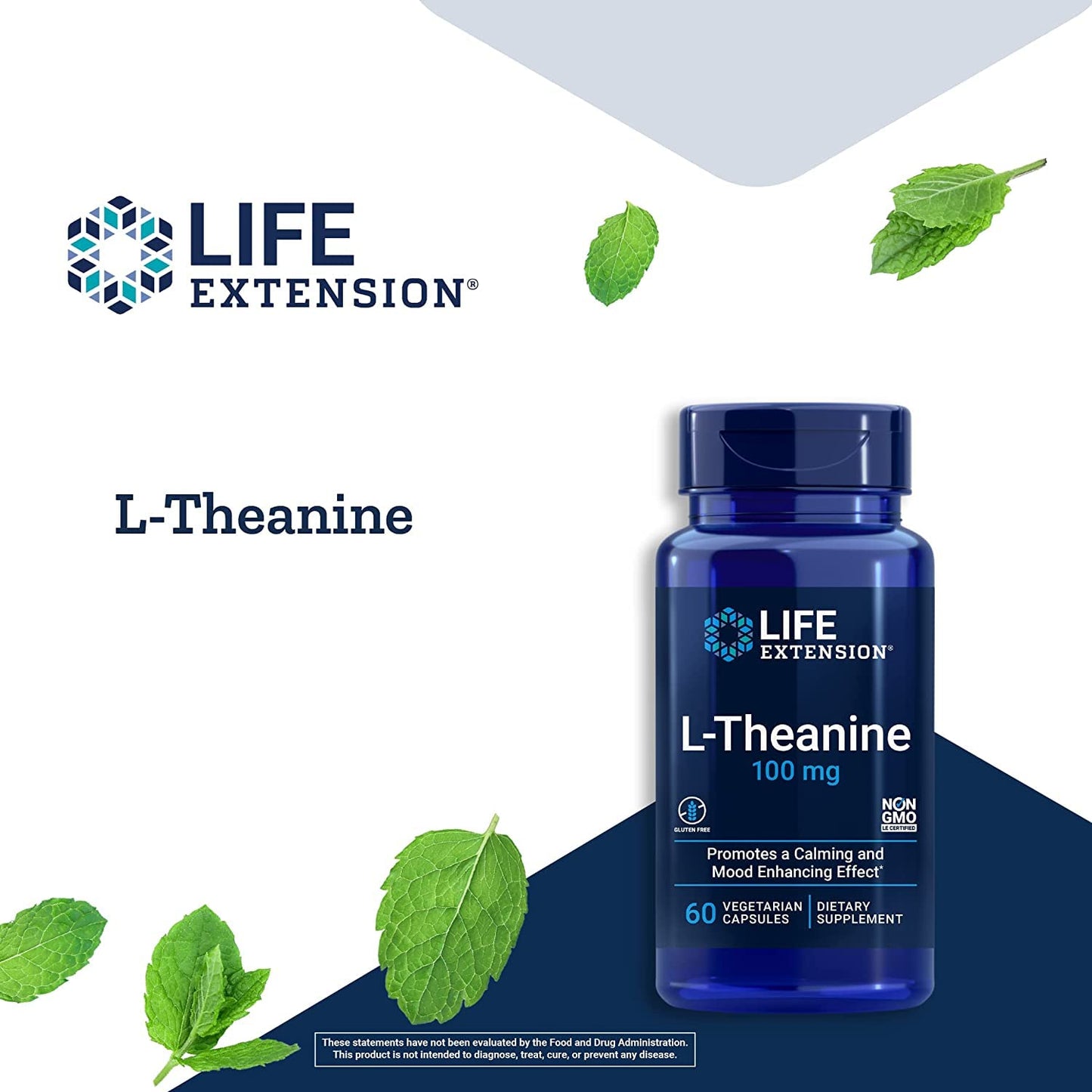 Life Extension L-Theanine, 60 Vegetarian Capsules (Pack of 2)