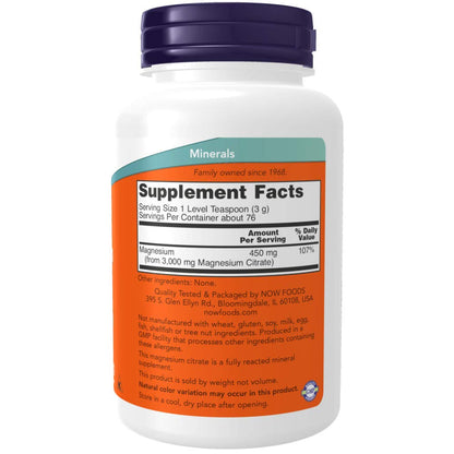 NOW Magnesium Citrate Powder, 8 Ounces (Pack of 2)