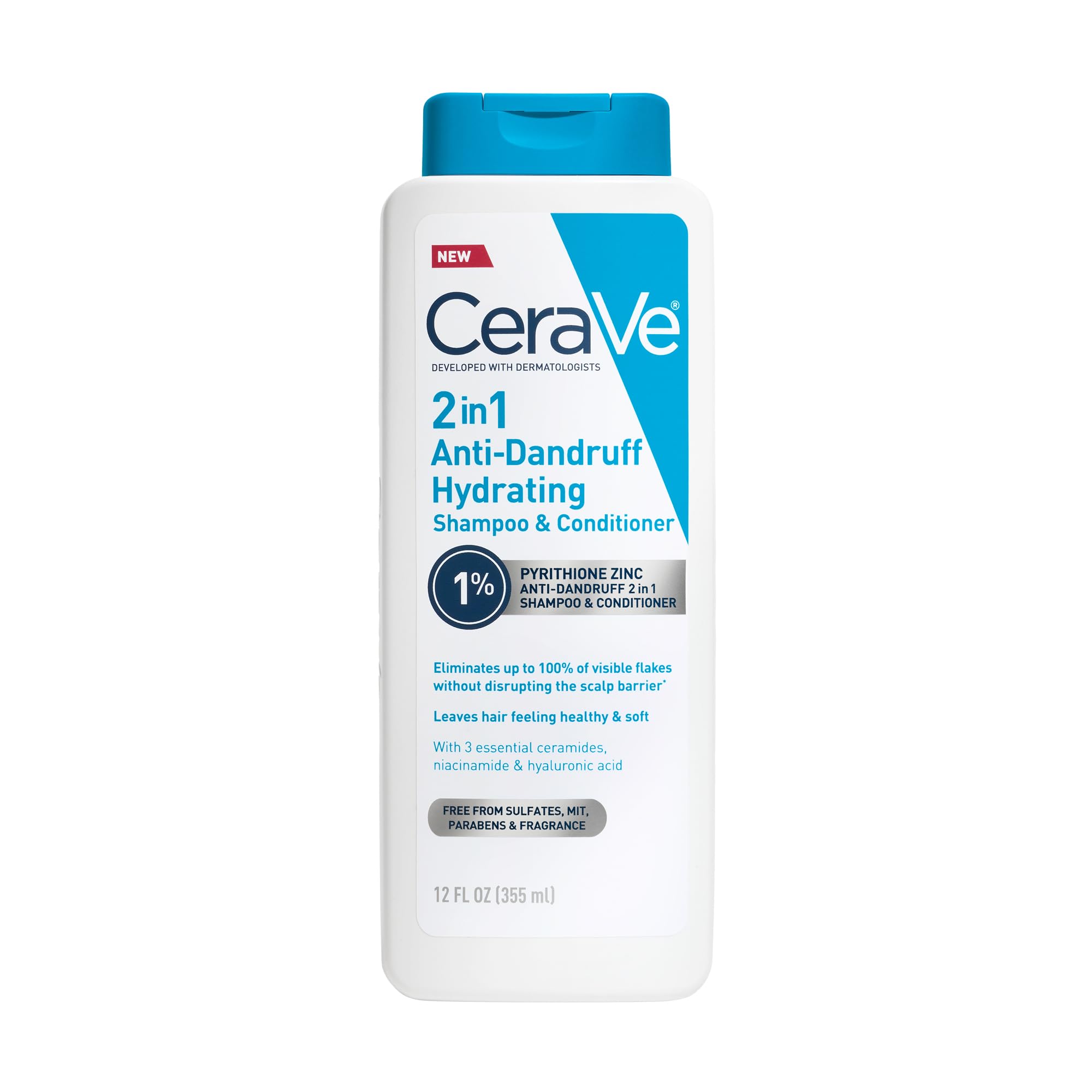 CeraVe 2 In 1 Hydrating Anti Dandruff Shampoo And Conditioner, 12 Fl Oz