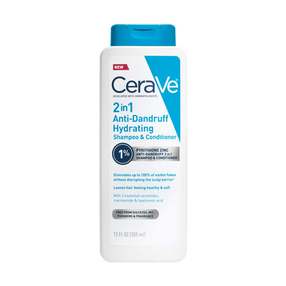 CeraVe 2 In 1 Hydrating Anti Dandruff Shampoo And Conditioner, 12 Fl Oz