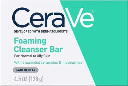 CeraVe Foaming Cleanser Bar, Face & Body Wash, Soap for Oily Skin, 4.5oz