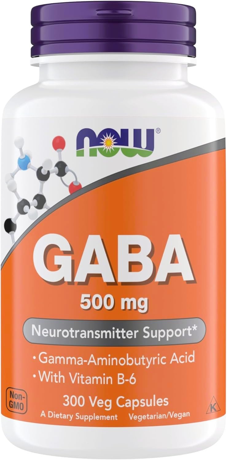 NOW Foods Supplements, GABA (Gamma-Aminobutyric Acid) 500 mg + B-6, Natural Neurotransmitter*, 300 Veg Capsules