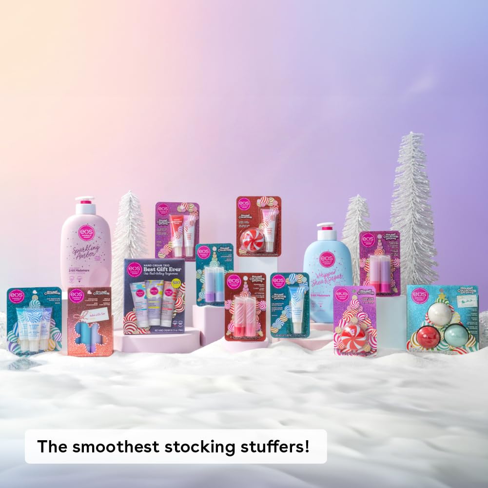 eos Holiday Lip Treatment Gift Set- Candy Cane Swirl Lip Scrub & 24H Moisture Super Balm, Limited-Edition Lip Care, Stocking Stuffers, 4-Pack