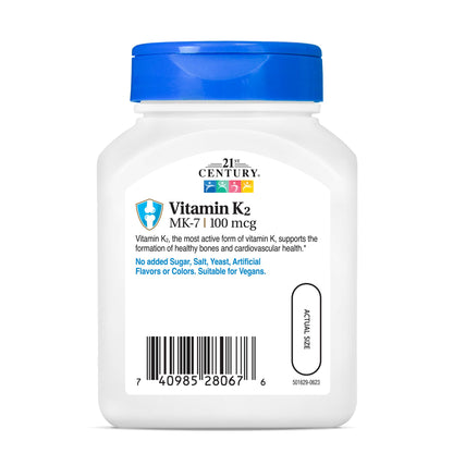 21st Century Vitamin K2 (MK-7) 100mcg Capsules, Bone & Heart, 110 Count