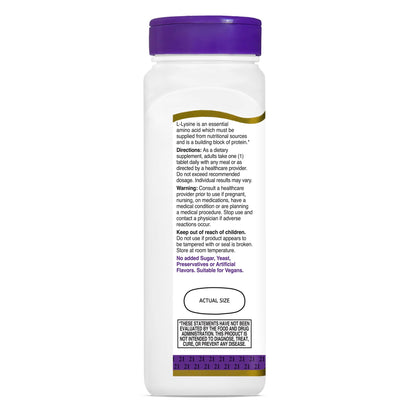 21st Century L-Lysine 1000mg Tablets, Essential Amino Acid, 90 Count