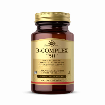 Solgar B-Complex "50" - 100 Vegetable Capsules - Energy Metabolism, Cardiovascular & Nervous System Support - Non-GMO, Vegan, Gluten Free - 100 Servings