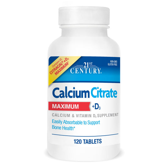 21st Century Calcium Citrate Plus D Maximum Caplets, 120 Count