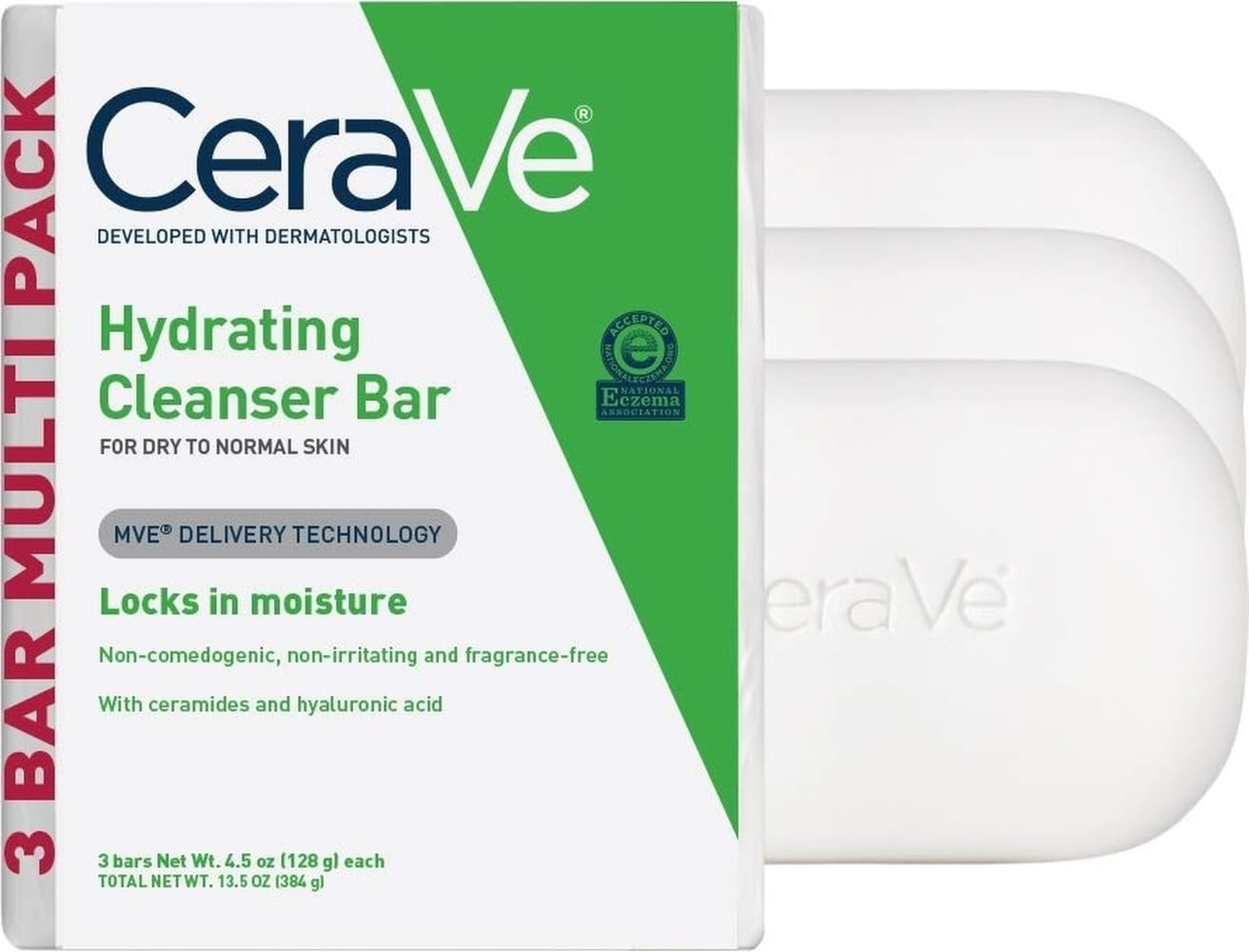 CeraVe Hydrating Cleanser Bar, Face Wash with 5% Moisturizing Cream, 3-Pack