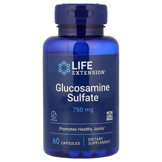 Life Extension Glucosamine Sulfate, 750 mg, Supports Knee Comfort and Joint Health, Gluten-Free, Non-GMO, 60 Capsules