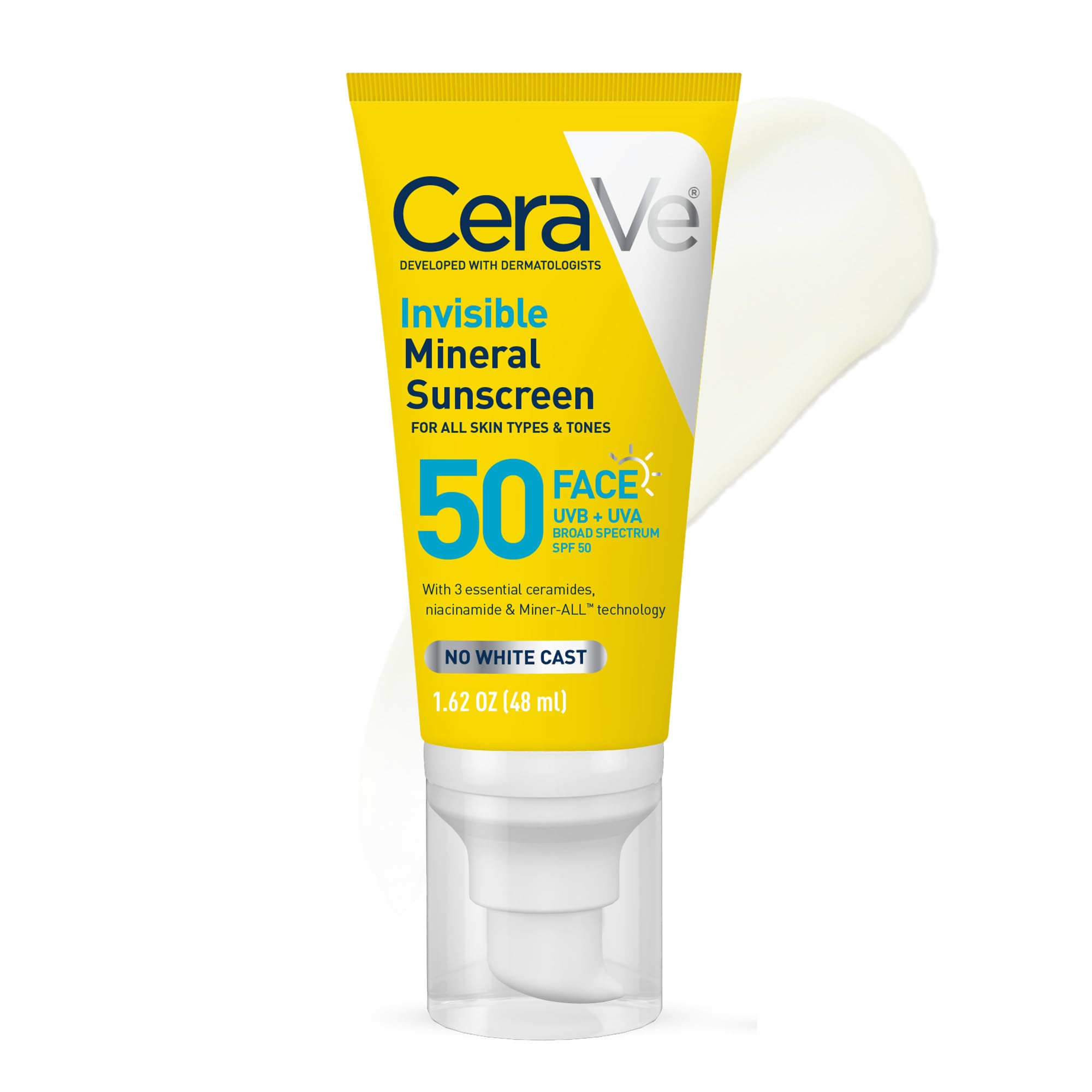 CeraVe Invisible Mineral Sunscreen SPF 50 Face Sunscreen, 1.7oz
