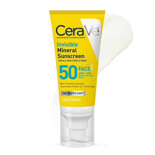 CeraVe Invisible Mineral Sunscreen SPF 50 Face Sunscreen, 1.7oz