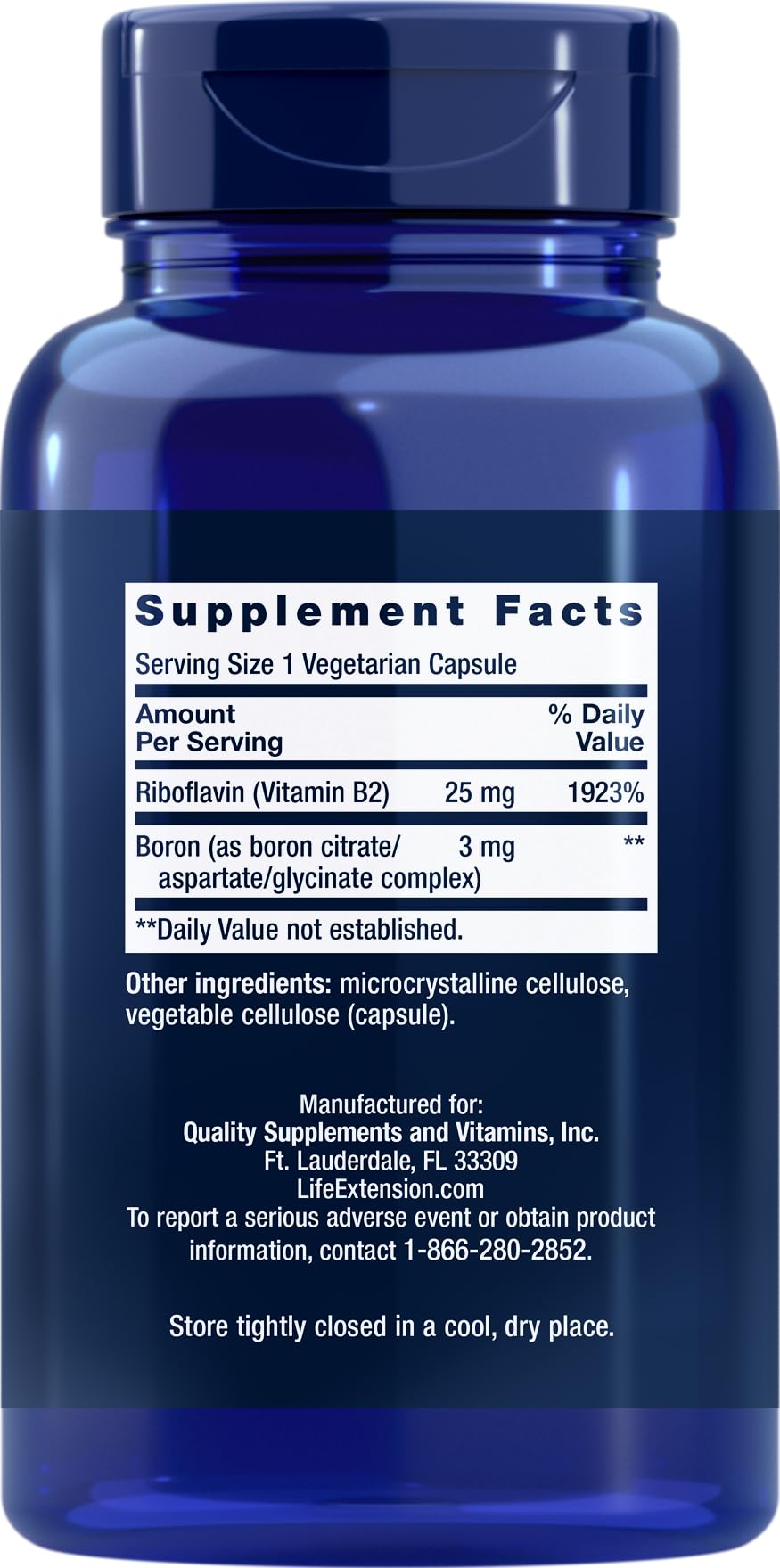 Life Extension Boron 3mg, 180 Veg Caps (Pack of 2) with 25mg of Vitamin B2